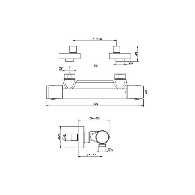 Pure Duero DU5410 opbouw douche thermostaatkraan chroom