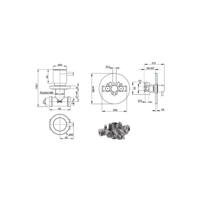 Pure Duero DU5431-CH douche inbouwset met thermostaat en 2 stopkranen chroom