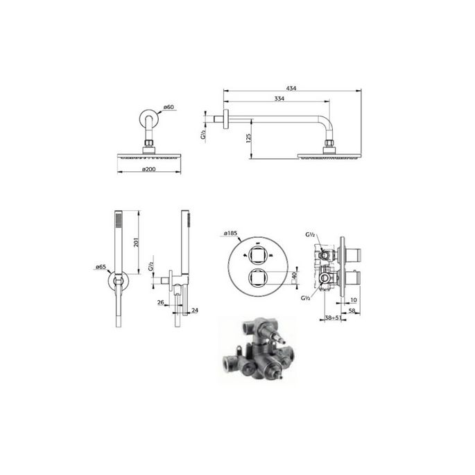 Pure Ebro EB5214 douche inbouwset met thermostaat chroom