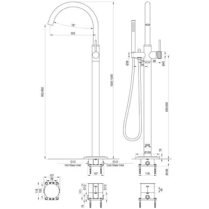 Brauer Carving 5-CE-084-1 vrijstaande badmengkraan SET 01 chroom