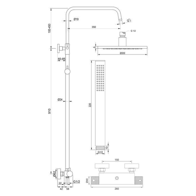 Brauer Carving 5-CE-087-1 opbouw thermostatische regendouche SET 01 chroom