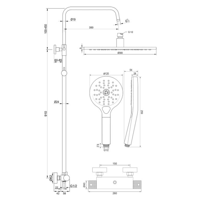 Brauer Carving 5-CE-087-4 opbouw thermostatische regendouche SET 04 chroom