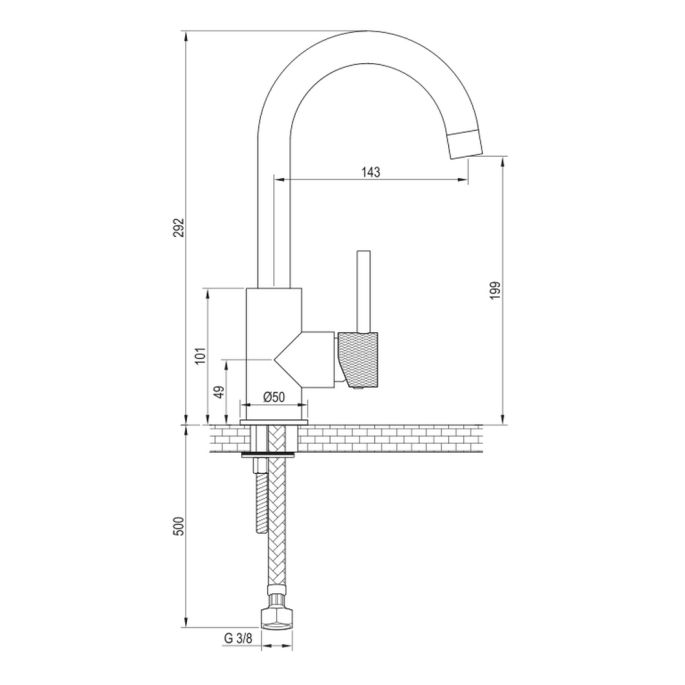 Brauer Carving 5-GG-003-R4 hoge opbouw wastafelmengkraan met draaibare ronde uitloop model A goud geborsteld PVD