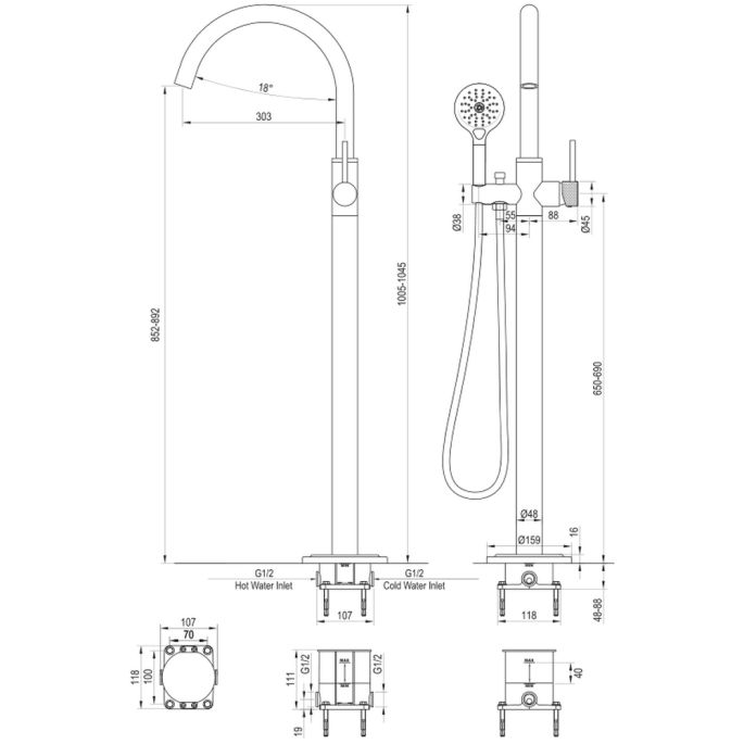 Brauer Carving 5-S-084-2 vrijstaande badmengkraan SET 02 mat zwart