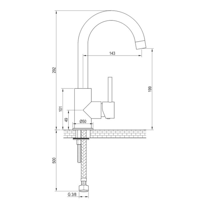 Brauer Edition 5-CE-003-R1 hoge opbouw wastafelmengkraan met draaibare ronde uitloop model C chroom