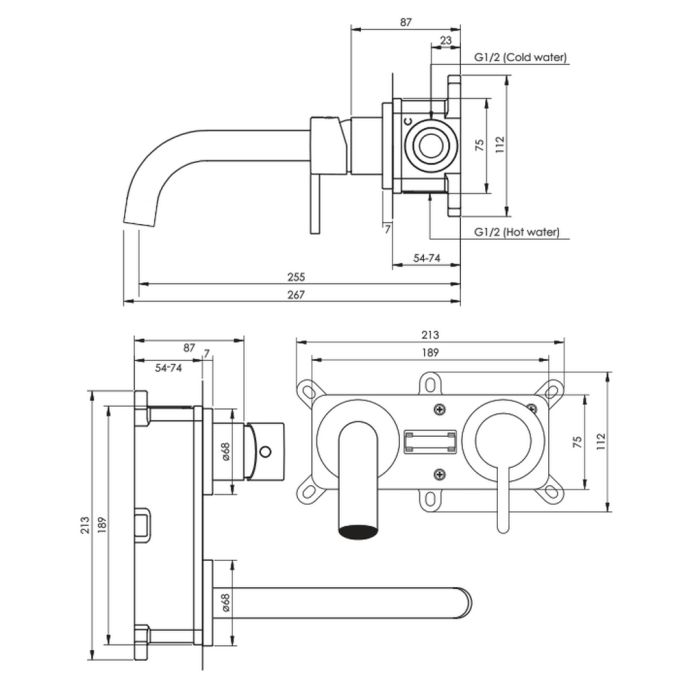 Brauer Edition 5-GG-004-B3-65 inbouw wastafelmengkraan met gebogen uitloop en rozetten model C1 goud geborsteld PVD
