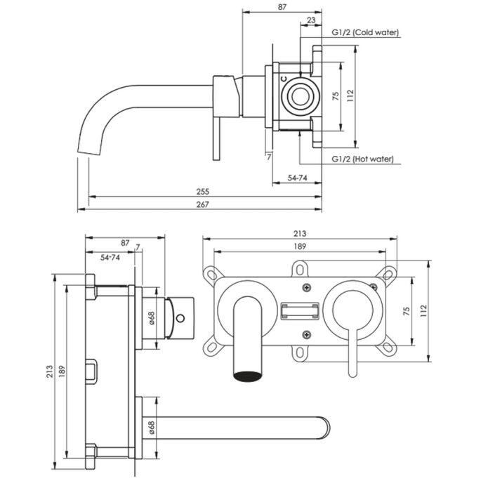 Brauer Edition 5-GG-004-B4-65 inbouw wastafelmengkraan met gebogen uitloop en rozetten model D1 goud geborsteld PVD