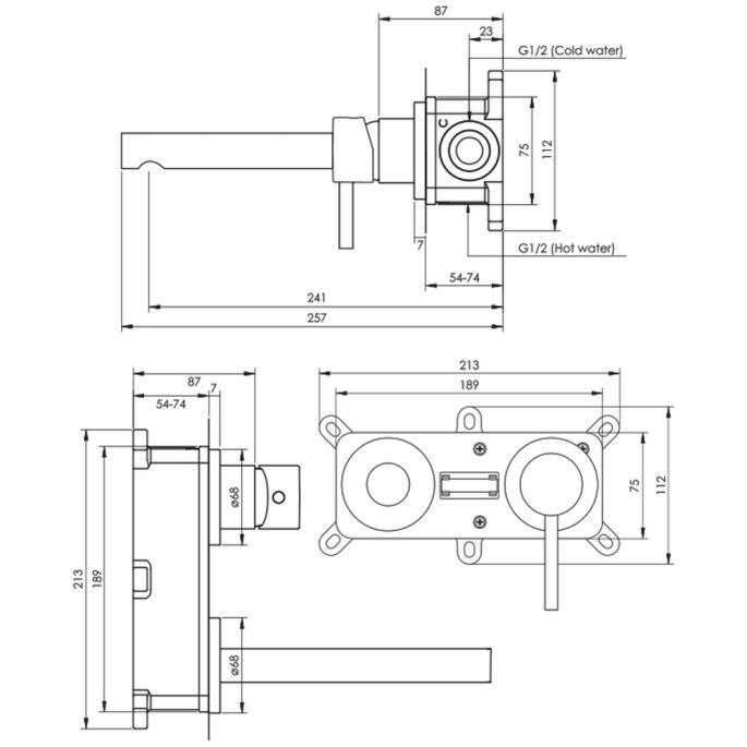 Brauer Edition 5-GK-004-S3-65 inbouw wastafelmengkraan met rechte uitloop en rozetten model C1 koper geborsteld PVD