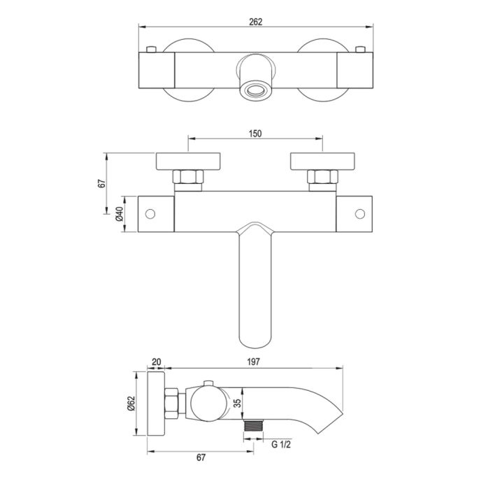Brauer Edition 5-GK-041 opbouw baddouche thermostaatkraan koper geborsteld PVD