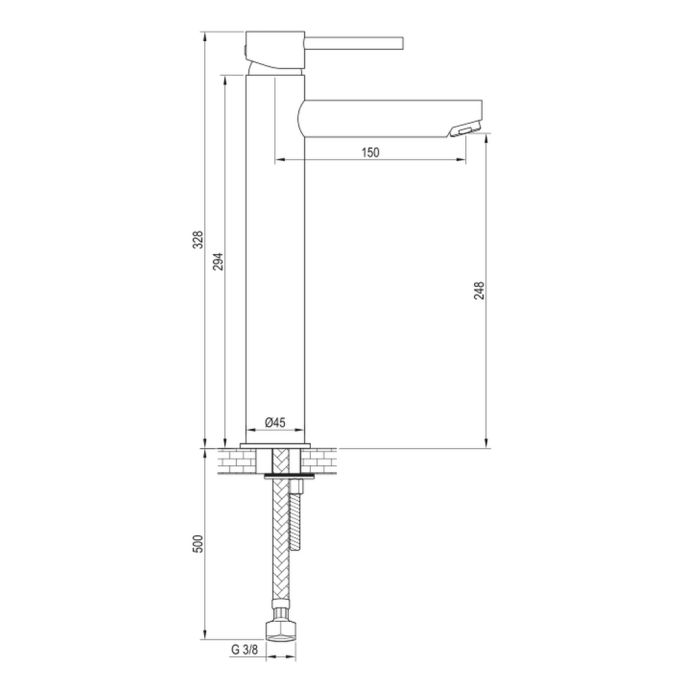 Brauer Edition 5-NG-002-HD4 verhoogde opbouw wastafelmengkraan model D RVS geborsteld PVD