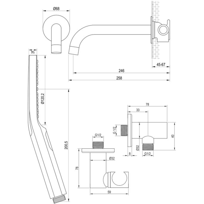 Brauer Edition 5-NG-023 thermostatische inbouw badkraan SET 02 RVS geborsteld PVD