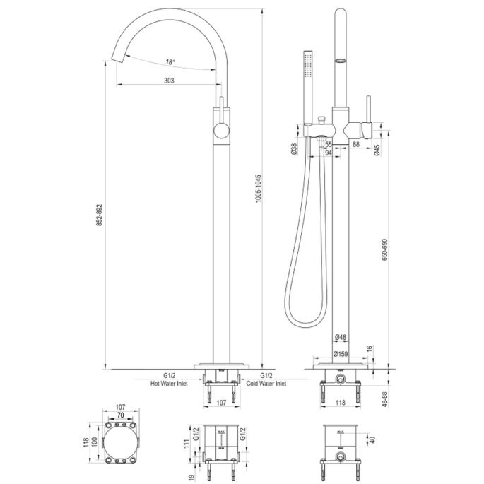 Brauer Edition 5-NG-042-1 vrijstaande badmengkraan SET 01 RVS geborsteld PVD