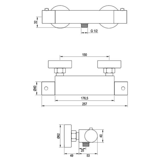 Brauer Edition 5-NG-044-2 opbouw douche thermostaatkraan SET 02 RVS geborsteld PVD