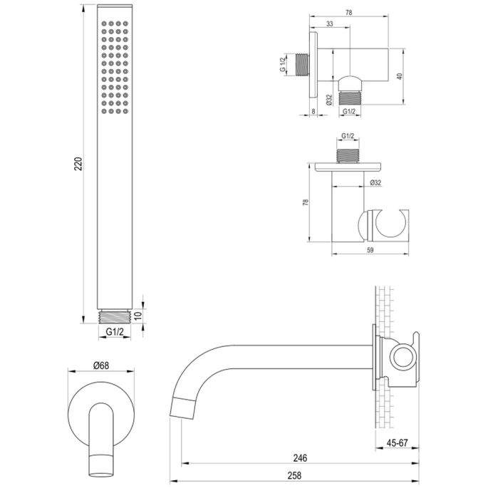 Brauer Edition 5-S-210 thermostatische inbouw badkraan met drukknoppen SET 03 mat zwart