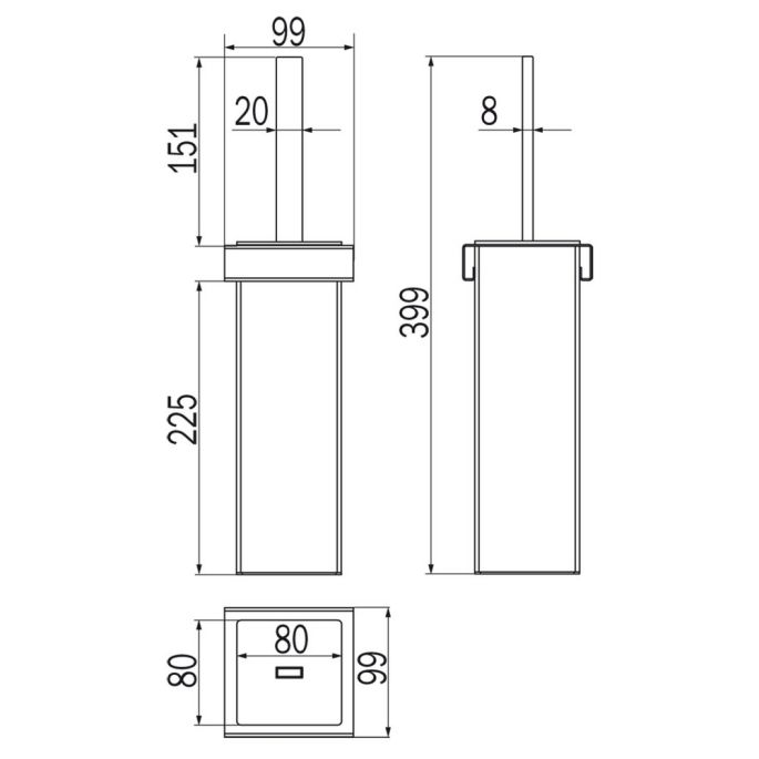 Inda Indissima A8814MNS borstelhoudermodule met verwijderbare bodem 100mm RVS geborsteld