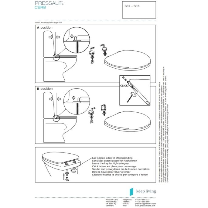 Pressalit Dania - Colani B83P999 verstelbaar scharnier, standaard montage chroom (set van 2)