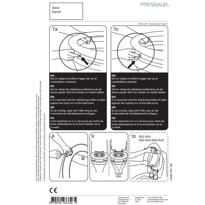 Pressalit Dania R33000 toiletzitting 50mm verhoogd met deksel wit