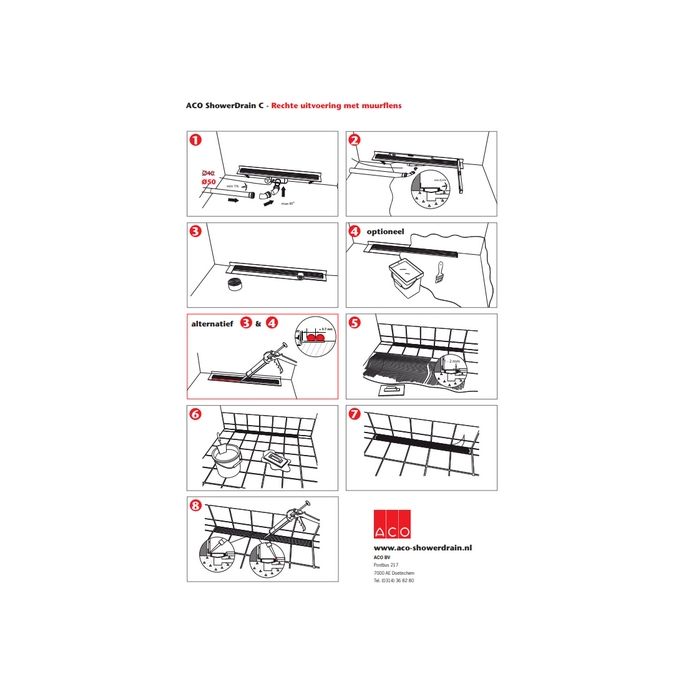 ACO ShowerDrain C 408756 douchegoot met muurflens 58,5cm zijuitloop