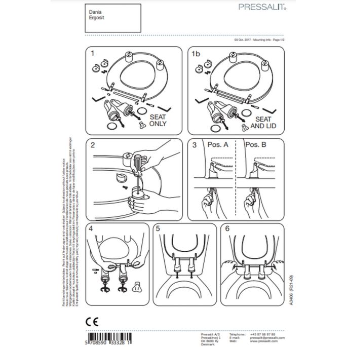 Pressalit Dania R33000 toiletzitting 50mm verhoogd met deksel wit