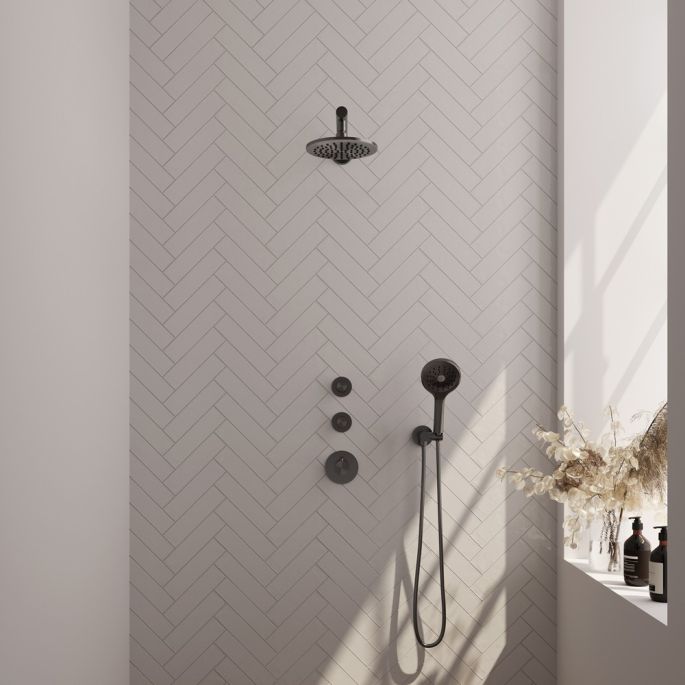 Brauer Carving 5-GM-103 thermostatische inbouw regendouche SET 07 gunmetal geborsteld PVD