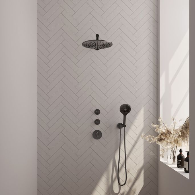 Brauer Carving 5-GM-104 thermostatische inbouw regendouche SET 08 gunmetal geborsteld PVD