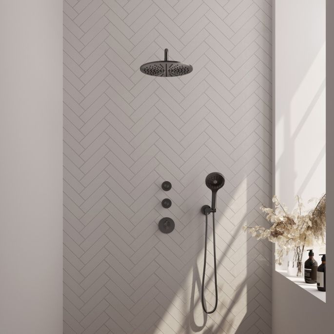 Brauer Carving 5-GM-106 thermostatische inbouw regendouche SET 10 gunmetal geborsteld PVD