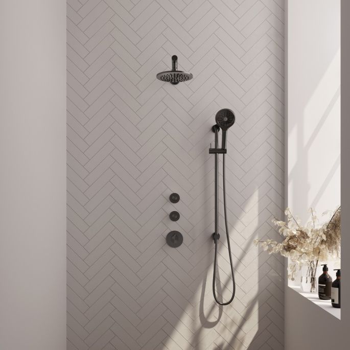 Brauer Carving 5-GM-115 thermostatische inbouw regendouche SET 19 gunmetal geborsteld PVD