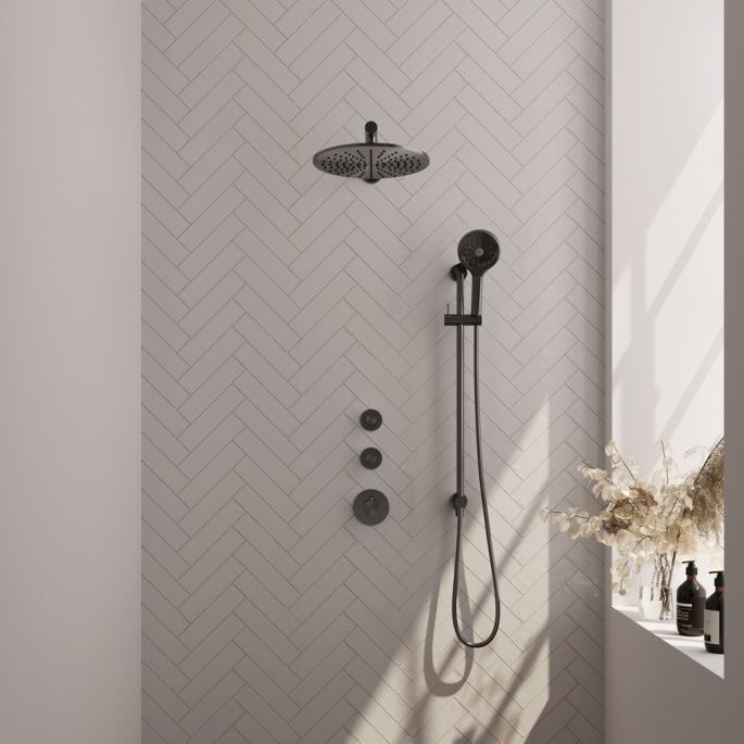 Brauer Carving 5-GM-116 thermostatische inbouw regendouche SET 20 gunmetal geborsteld PVD