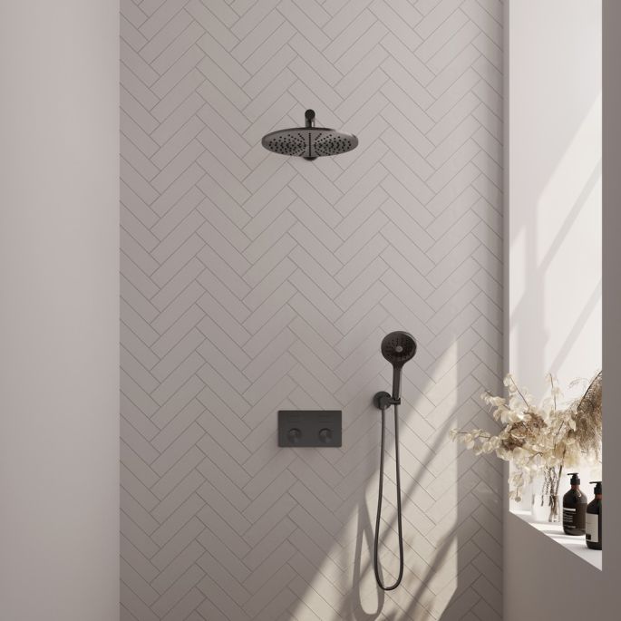 Brauer Carving 5-GM-191 thermostatische inbouw regendouche met drukknoppen SET 56 gunmetal geborsteld PVD