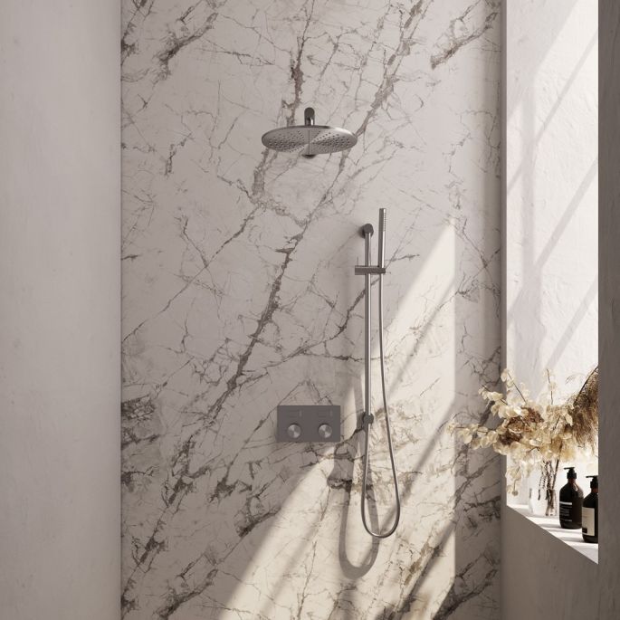 Brauer Carving 5-NG-197 thermostatische inbouw regendouche met drukknoppen SET 62 RVS geborsteld PVD