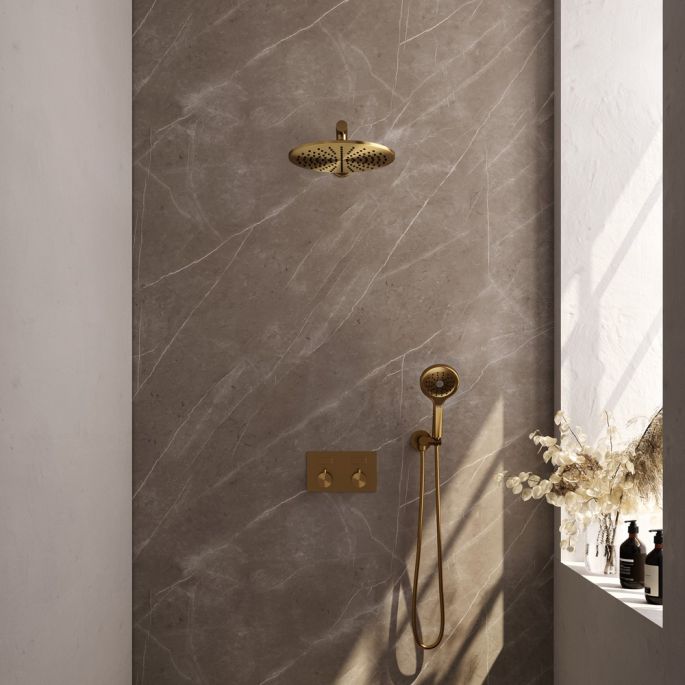 Brauer Edition 5-GG-167 thermostatische inbouw regendouche met drukknoppen SET 56 goud geborsteld PVD
