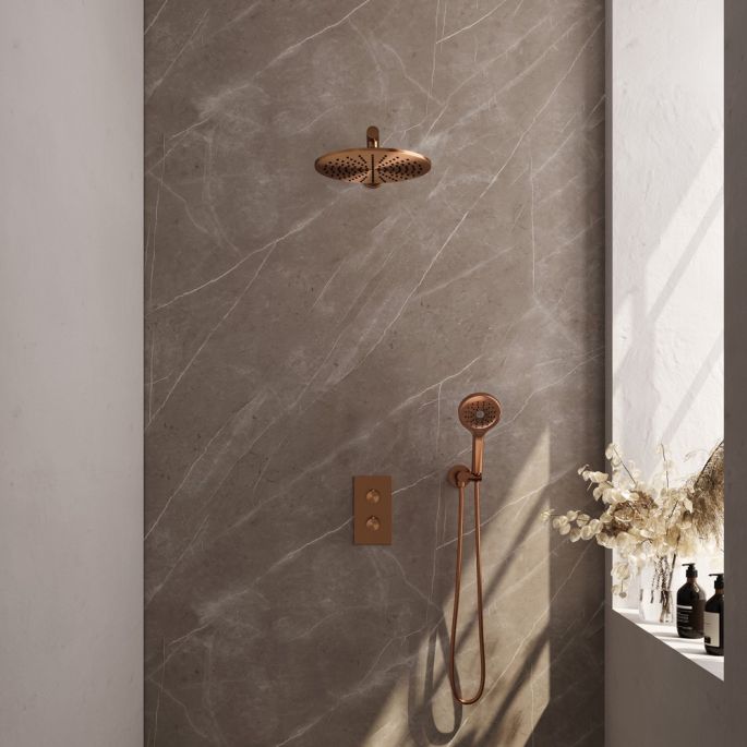 Brauer Edition 5-GK-059 thermostatische inbouw regendouche 3-weg omstelling SET 32 koper geborsteld PVD