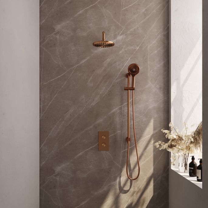Brauer Edition 5-GK-068 thermostatische inbouw regendouche 3-weg omstelling SET 45 koper geborsteld PVD