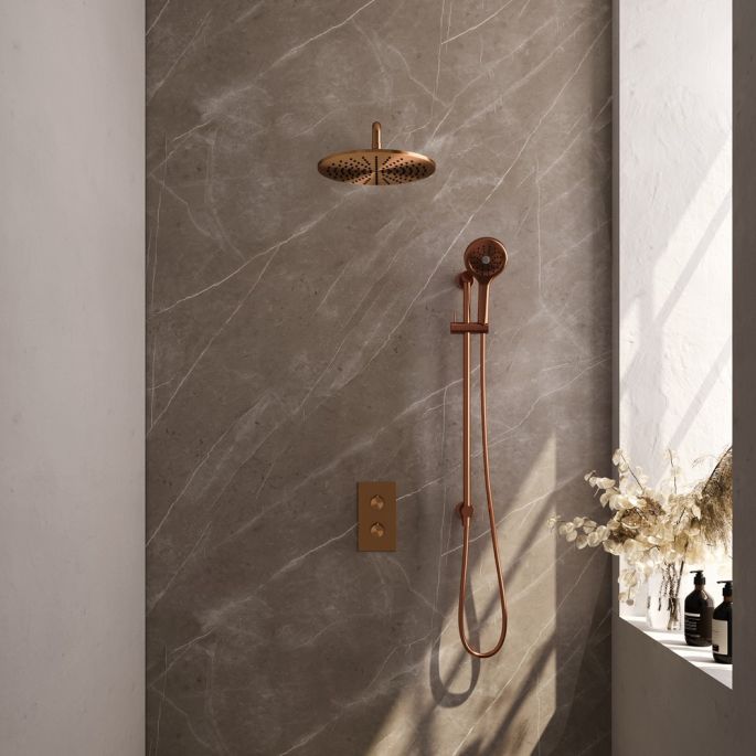Brauer Edition 5-GK-069 thermostatische inbouw regendouche 3-weg omstelling SET 46 koper geborsteld PVD