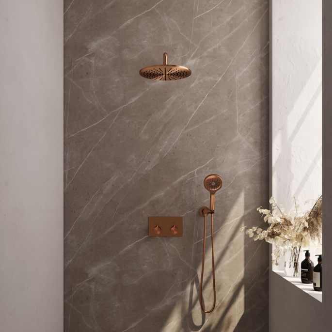 Brauer Edition 5-GK-169 thermostatische inbouw regendouche met drukknoppen SET 58 koper geborsteld PVD