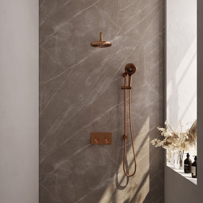 Brauer Edition 5-GK-180 thermostatische inbouw regendouche met drukknoppen SET 69 koper geborsteld PVD