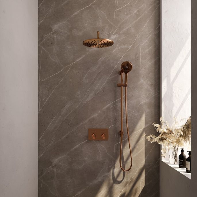 Brauer Edition 5-GK-181 thermostatische inbouw regendouche met drukknoppen SET 70 koper geborsteld PVD