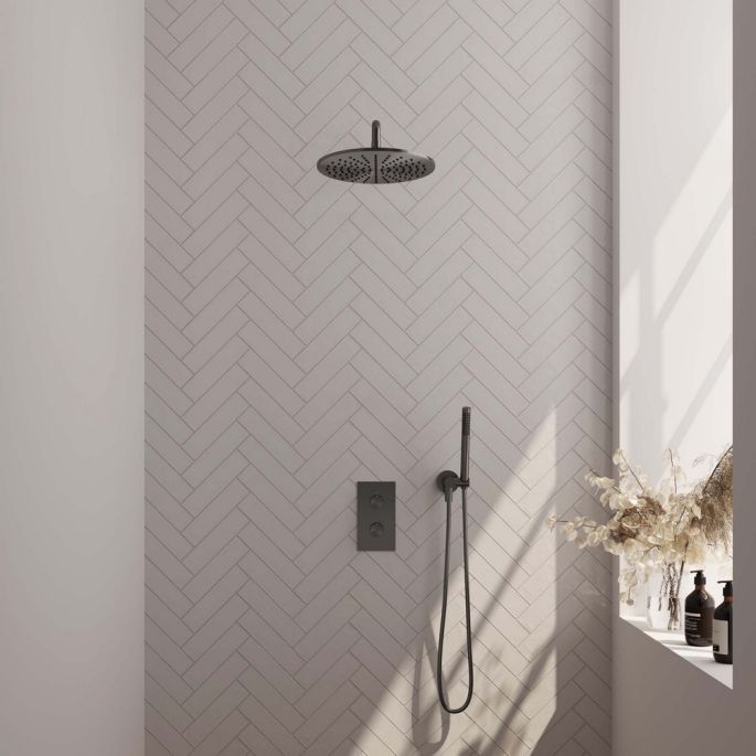 Brauer Edition 5-GM-051 thermostatische inbouw regendouche 3-weg omstelling SET 28 gunmetal geborsteld PVD