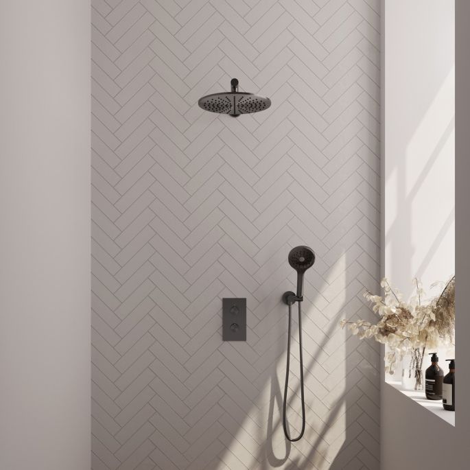 Brauer Edition 5-GM-059 thermostatische inbouw regendouche 3-weg omstelling SET 32 gunmetal geborsteld PVD