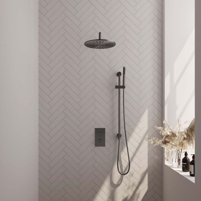 Brauer Edition 5-GM-063 thermostatische inbouw regendouche 3-weg omstelling SET 40 gunmetal geborsteld PVD