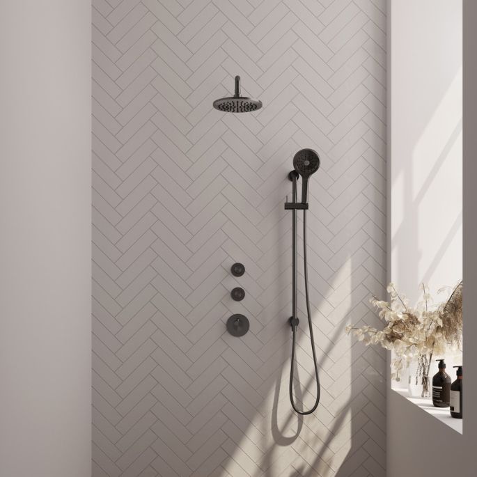 Brauer Edition 5-GM-080 thermostatische inbouw regendouche SET 21 gunmetal geborsteld PVD