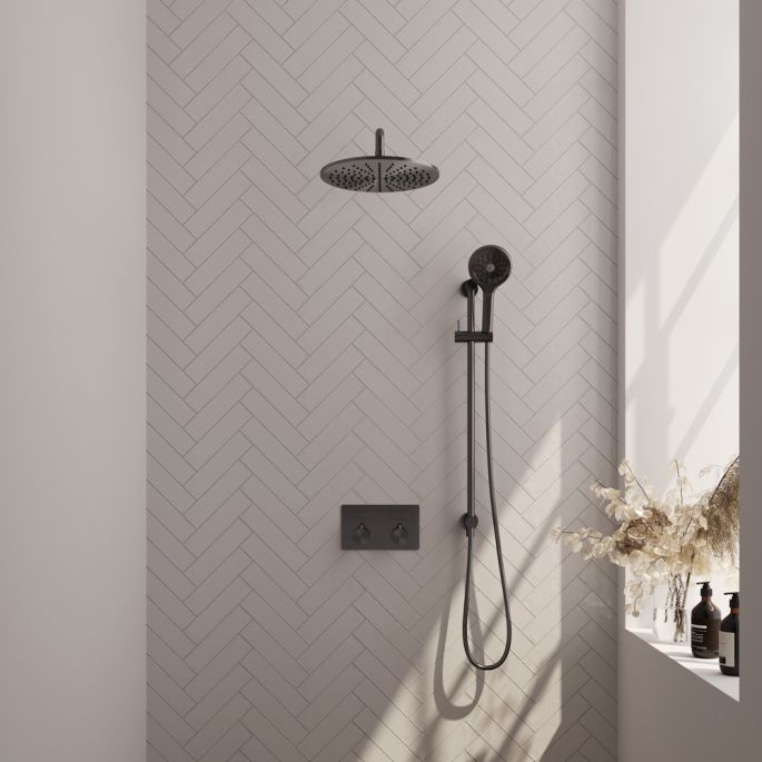 Brauer Edition 5-GM-181 thermostatische inbouw regendouche met drukknoppen SET 70 gunmetal geborsteld PVD