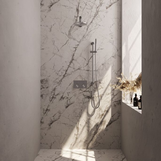 Brauer Carving 5-NG-196 thermostatische inbouw regendouche met drukknoppen SET 61 RVS geborsteld PVD