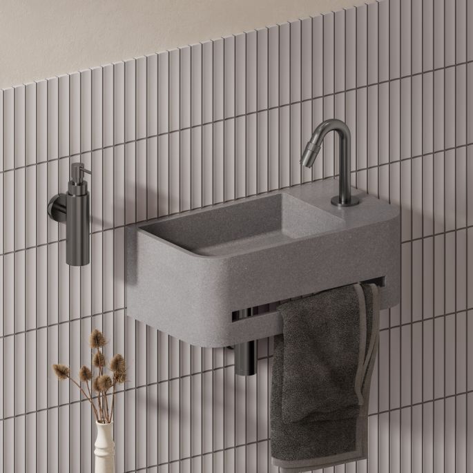 Clou InBe IB03710300201R fontein 43cm met handdoekhouder grijs Microrazzo beton