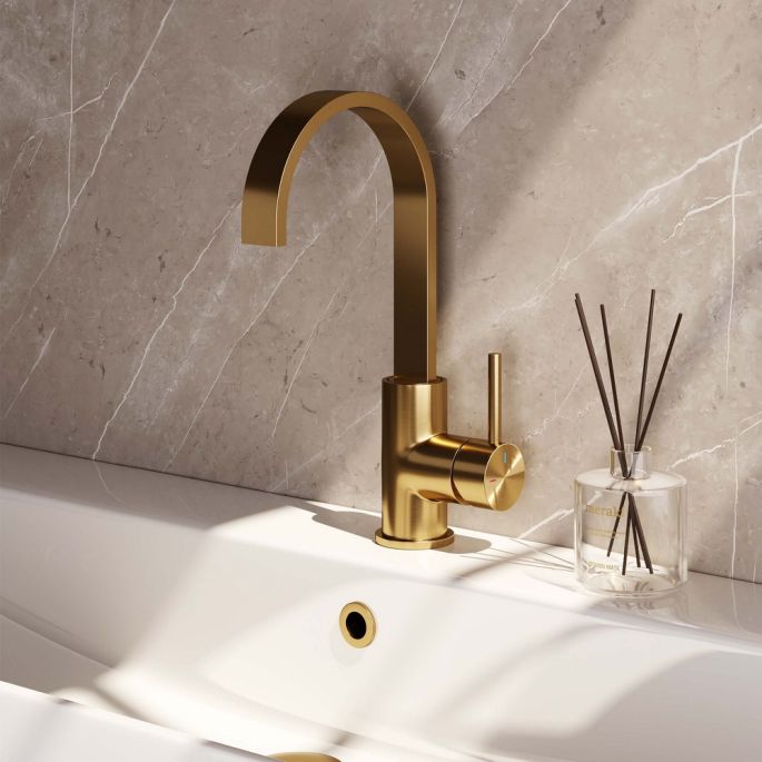 Brauer Edition 5-GG-003-S3 hoge opbouw wastafelmengkraan met draaibare platte uitloop model A goud geborsteld PVD
