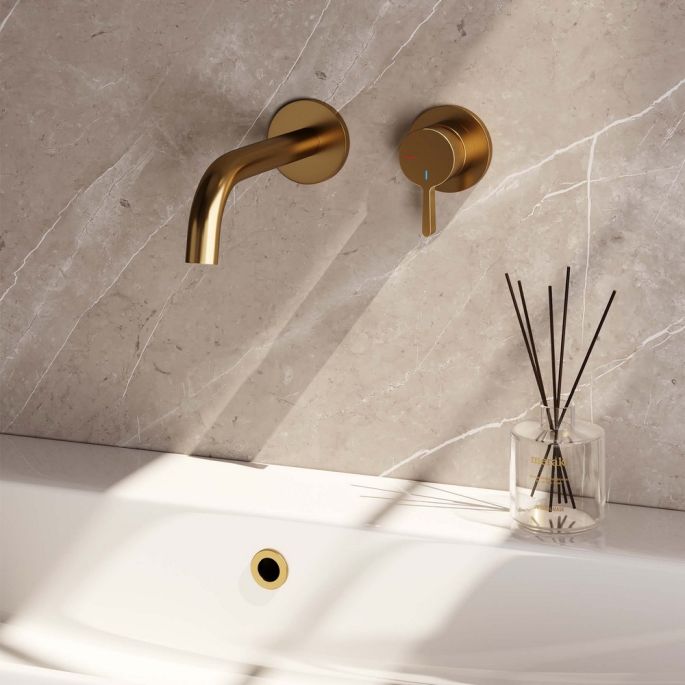 Brauer Edition 5-GG-004-B1-65 inbouw wastafelmengkraan met gebogen uitloop en rozetten model E1 goud geborsteld PVD
