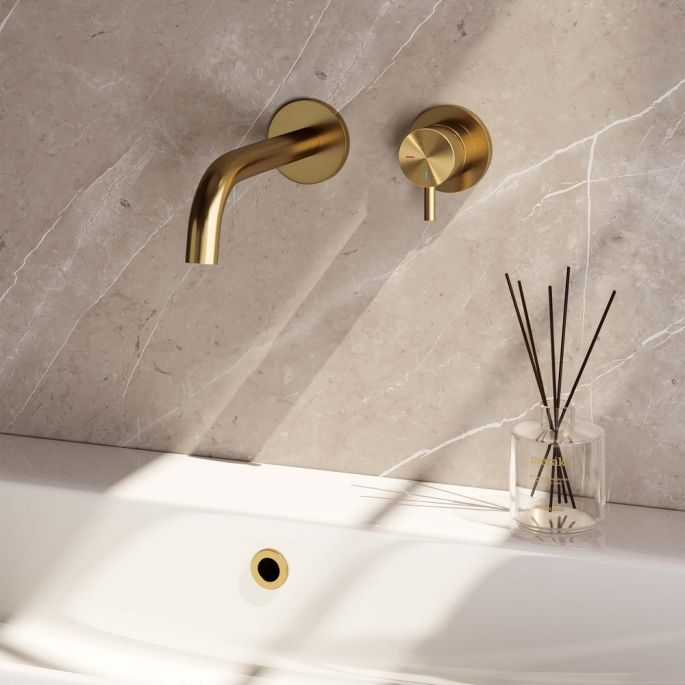 Brauer Edition 5-GG-004-B5-65 inbouw wastafelmengkraan met gebogen uitloop en rozetten model B1 goud geborsteld PVD