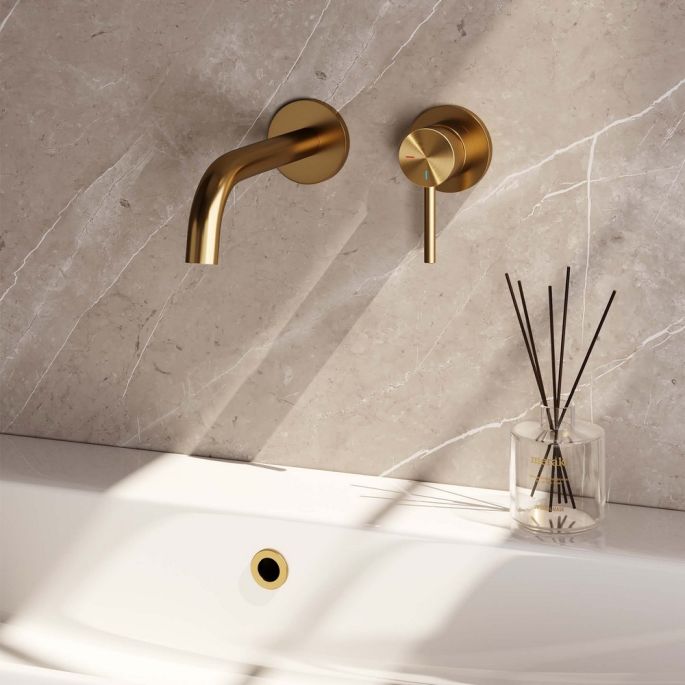Brauer Edition 5-GG-004 inbouw wastafelmengkraan met gebogen uitloop en rozetten model A1 goud geborsteld PVD