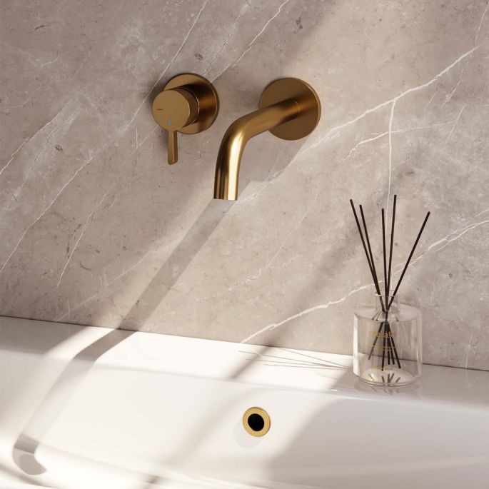 Brauer Edition 5-GG-083-B1-65 inbouw wastafelmengkraan met gebogen uitloop en rozetten model E2 goud geborsteld PVD