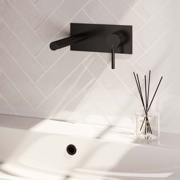Brauer Edition 5-S-004-S2 inbouw wastafelmengkraan met rechte uitloop en afdekplaat model A1 mat zwart
